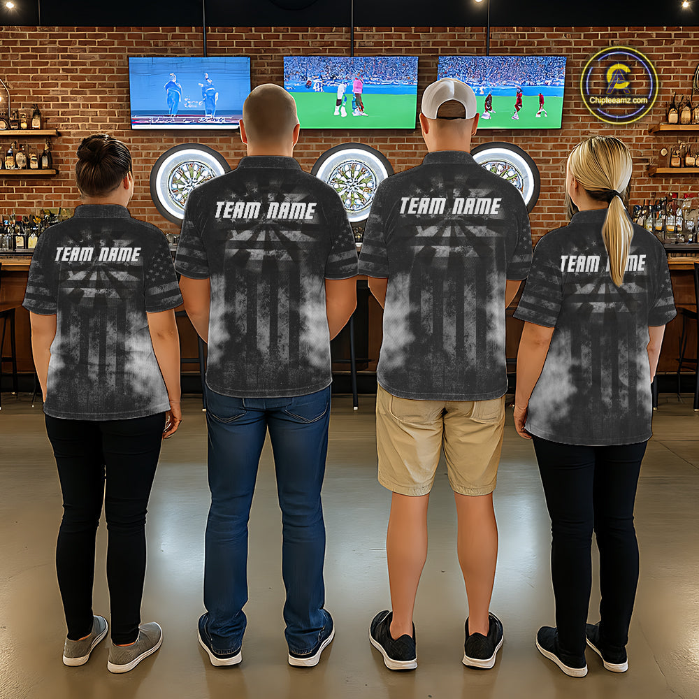 Black Smokes Darts Polo Quarter-Zip Shirts Custom US Flag Patriotic Dart Team Tournament Jersey