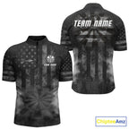 Black Smokes Darts Polo Quarter-Zip Shirts Custom US Flag Patriotic Dart Team Tournament Jersey