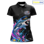 Funny Captain Shark 8 Ball Pool Shirt Custom Billiard Jersey Blue & Pink Splash Billiard Uniform
