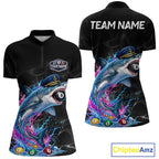Funny Captain Shark 8 Ball Pool Shirt Custom Billiard Jersey Blue & Pink Splash Billiard Uniform