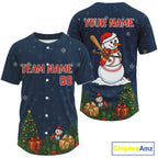 Custom Blue Snowman Christmas Baseball Shirt Outfits Xmas Baseball Jerseys