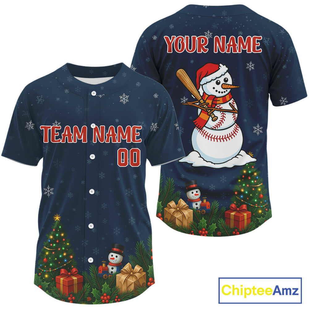 Custom Blue Snowman Christmas Baseball Shirt Outfits Xmas Baseball Jerseys