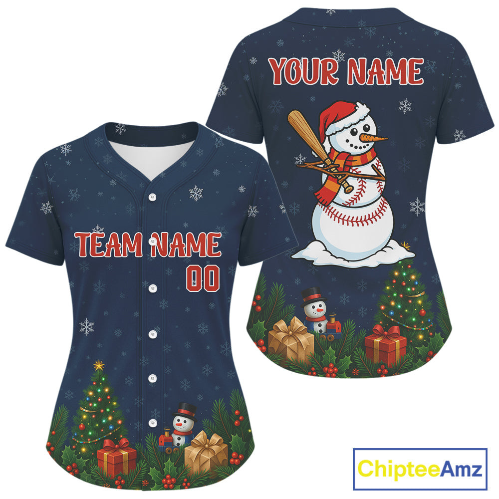 Custom Blue Snowman Christmas Baseball Shirt Outfits Xmas Baseball Jerseys