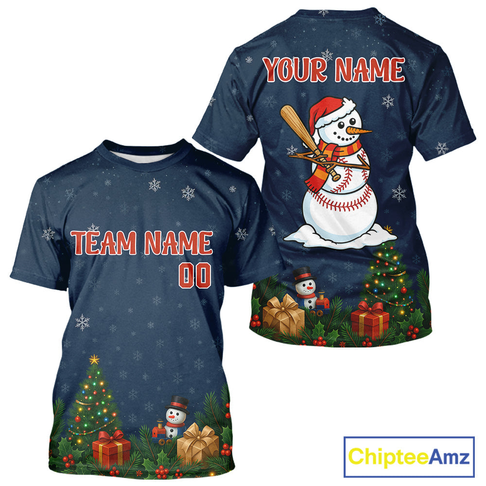 Custom Blue Snowman Christmas Baseball T-Shirt Outfits Xmas Baseball Jerseys