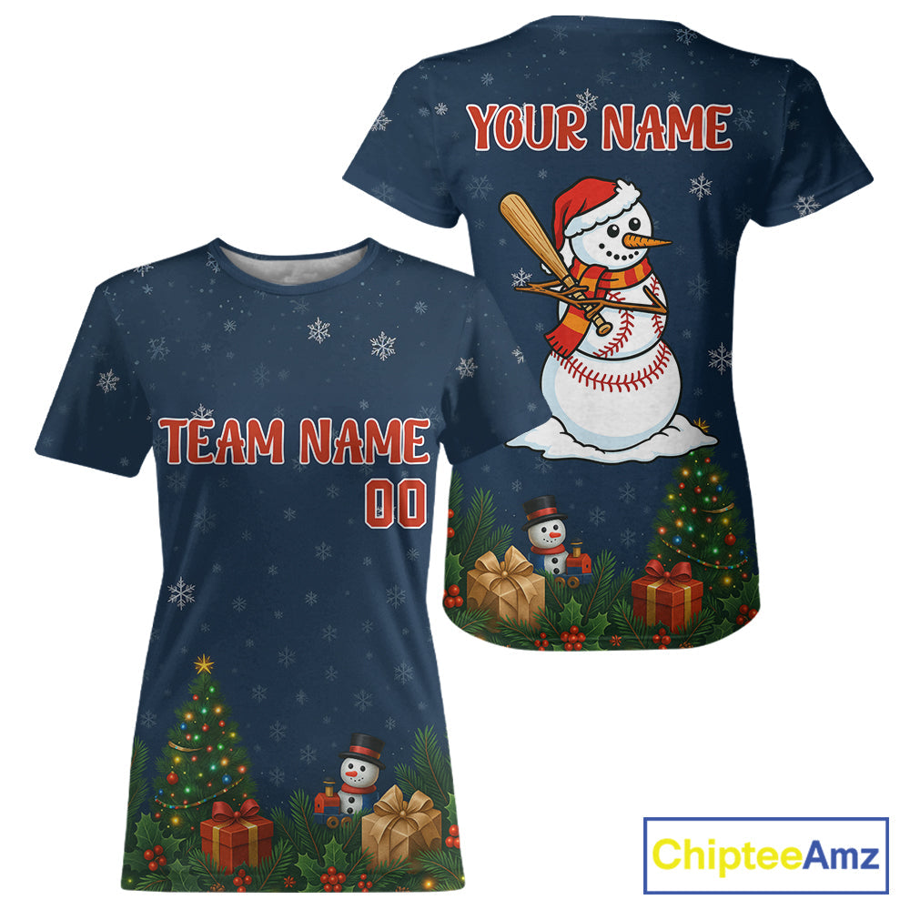 Custom Snowman Merry Christmas Baseball T-Shirt Xmas Baseball Jerseys