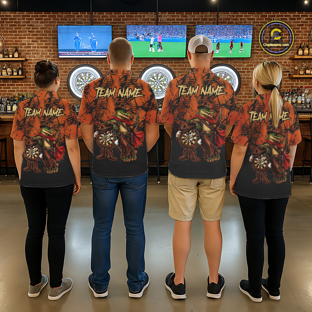 Cowboy Crocodile Funny Darts Polo 1/4-Zip Shirt Custom Name Brown Camo Grunge Darts Team Apparel