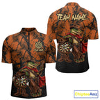 Cowboy Crocodile Funny Darts Polo 1/4-Zip Shirt Custom Name Brown Camo Grunge Darts Team Apparel