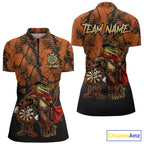 Cowboy Crocodile Funny Darts Polo 1/4-Zip Shirt Custom Name Brown Camo Grunge Darts Team Apparel