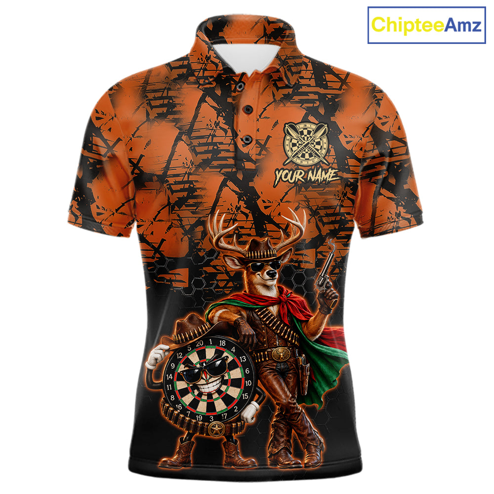 Cowboy Deer Funny Darts Polo 1/4-Zip Shirt Custom Name Brown Camo Grunge Darts Team Apparel