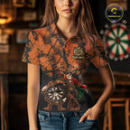 Cowboy Deer Funny Darts Polo 1/4-Zip Shirt Custom Name Brown Camo Grunge Darts Team Apparel