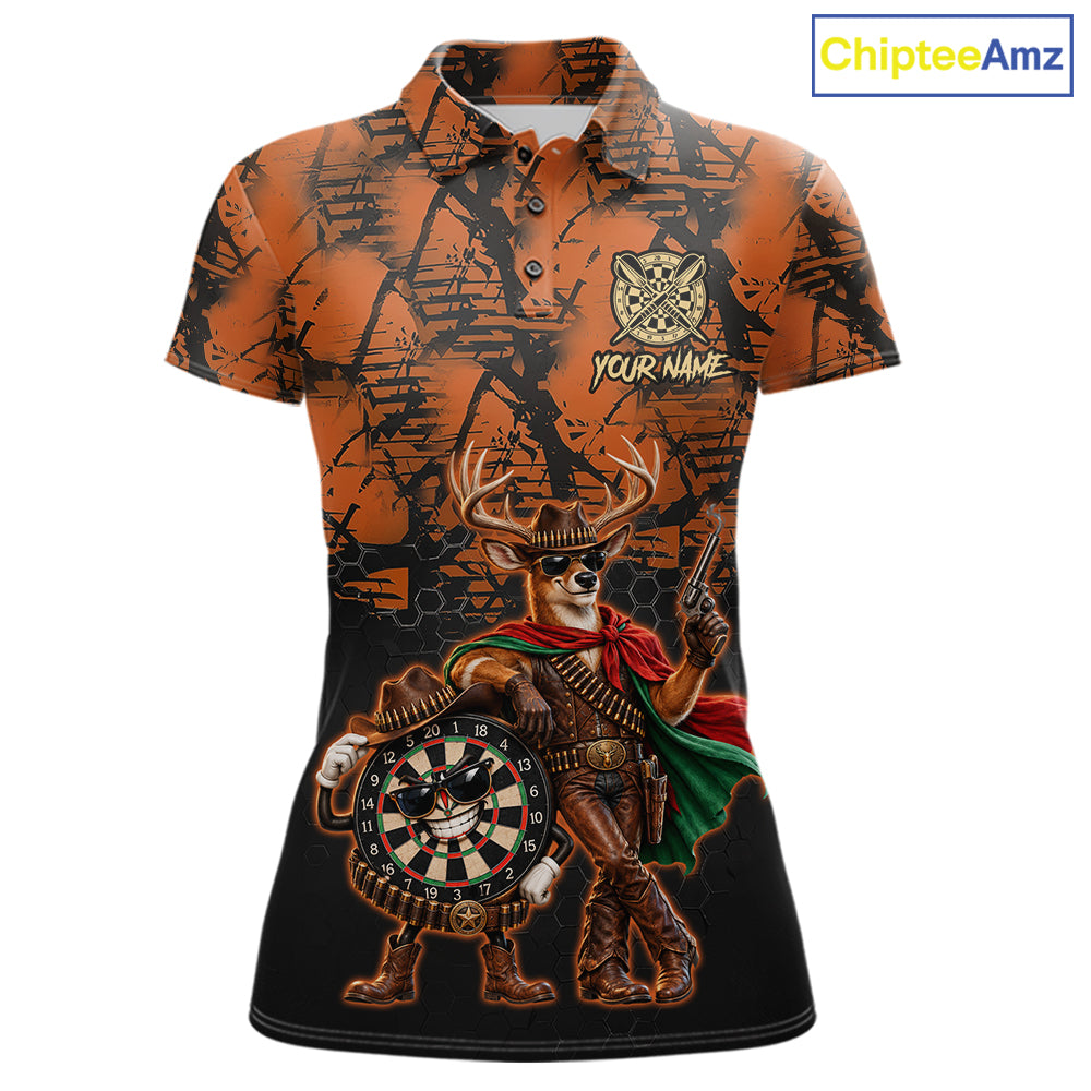 Cowboy Deer Funny Darts Polo 1/4-Zip Shirt Custom Name Brown Camo Grunge Darts Team Apparel