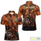 Cowboy Deer Funny Darts Polo 1/4-Zip Shirt Custom Name Brown Camo Grunge Darts Team Apparel