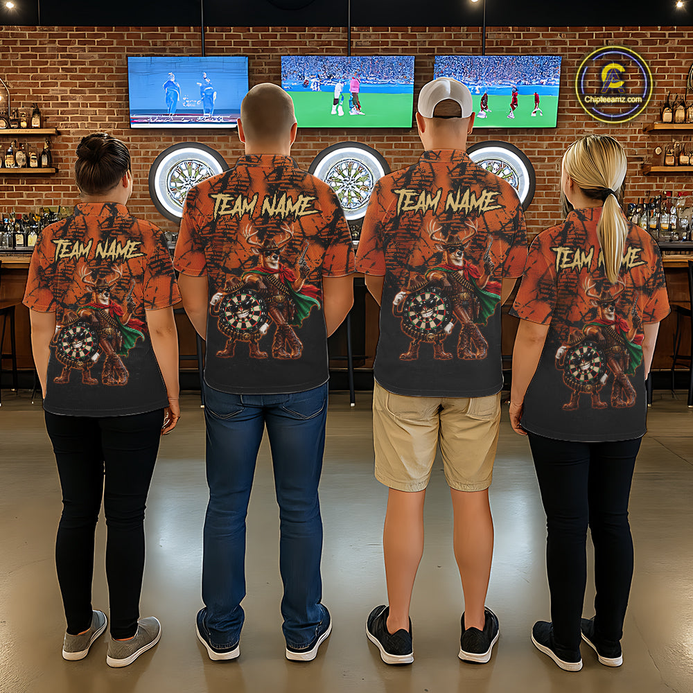 Cowboy Deer Funny Darts Polo 1/4-Zip Shirt Custom Name Brown Camo Grunge Darts Team Apparel