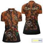 Cowboy Deer Funny Darts Polo 1/4-Zip Shirt Custom Name Brown Camo Grunge Darts Team Apparel
