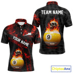 Fire Skull 9 Ball Pool Billiard Team Shirt Custom Red Flames Billiard Ball & Cue Gifts