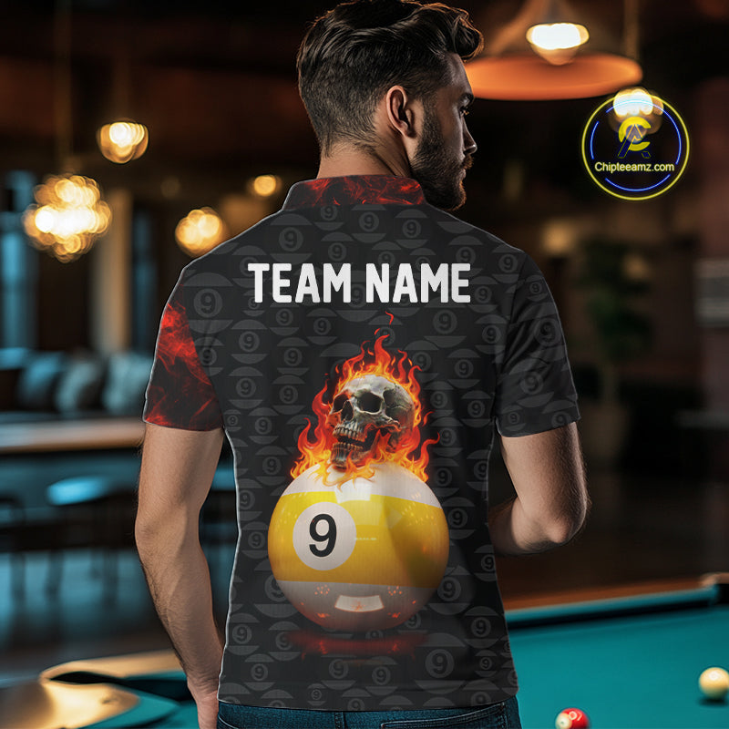 Fire Skull 9 Ball Pool Billiard Team Shirt Custom Red Flames Billiard Ball & Cue Gifts