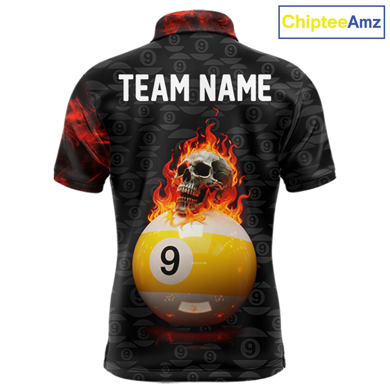 Fire Skull 9 Ball Pool Billiard Team Shirt Custom Red Flames Billiard Ball & Cue Gifts
