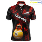Fire Skull 9 Ball Pool Billiard Team Shirt Custom Red Flames Billiard Ball & Cue Gifts
