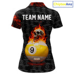 Fire Skull 9 Ball Pool Billiard Team Shirt Custom Red Flames Billiard Ball & Cue Gifts