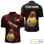 Fire Skull 9 Ball Pool Billiard Team Shirt Custom Red Flames Billiard Ball & Cue Gifts
