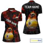 Fire Skull 9 Ball Pool Billiard Team Shirt Custom Red Flames Billiard Ball & Cue Gifts
