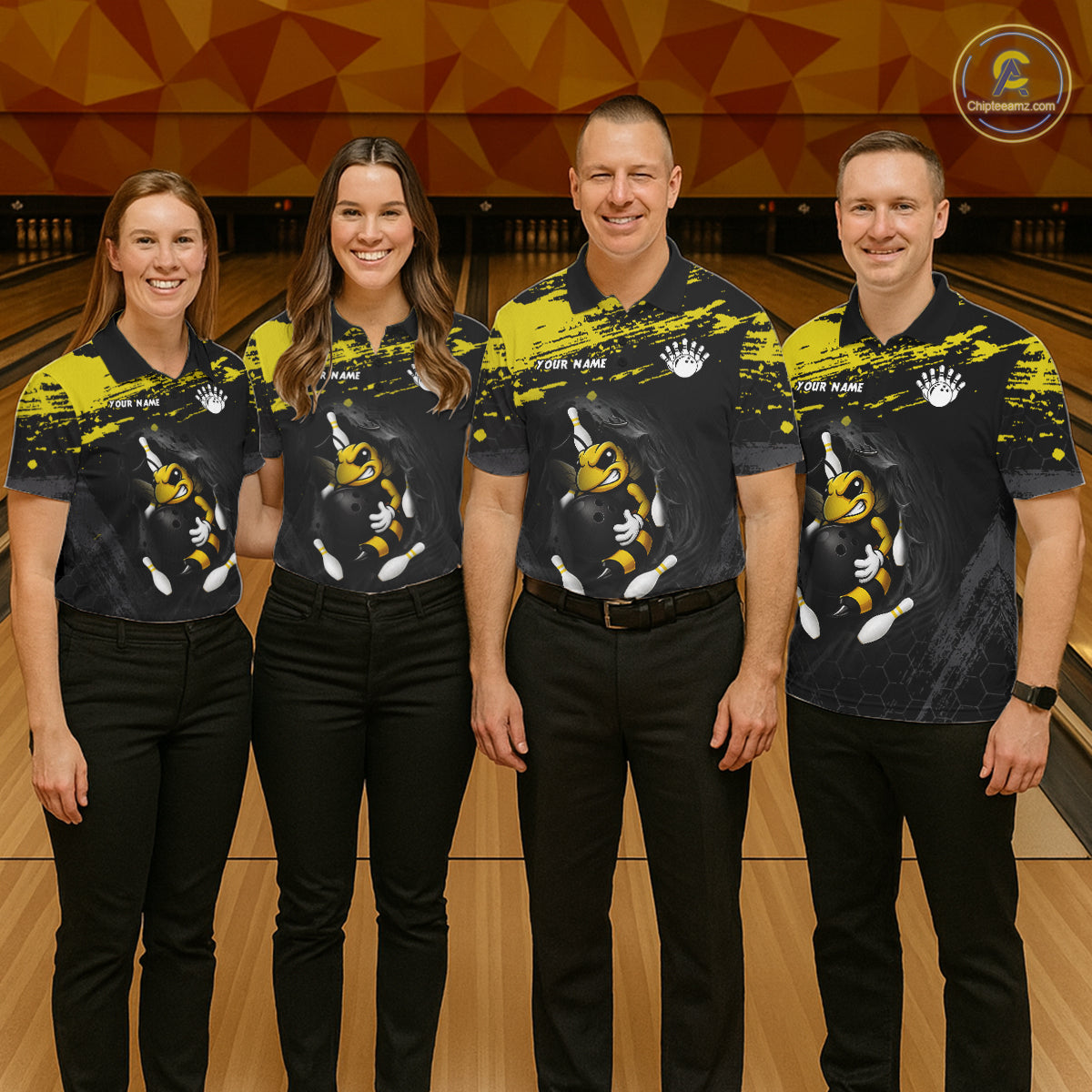 Custom Angry Bee Bowling Shirt Funny Bowling Team League Yellow Grunge Bowling Jersey