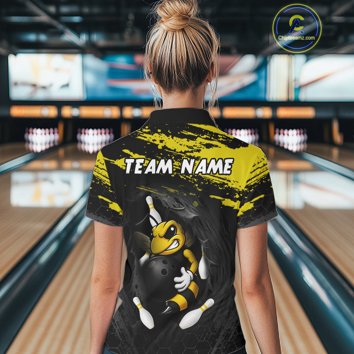 Custom Angry Bee Bowling Shirt Funny Bowling Team League Yellow Grunge Bowling Jersey