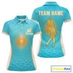 White, Gold And Blue Ocean Golf Polo Shirts Custom Summer Golf Team Jersey, Golf Gifts