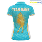 White, Gold And Blue Ocean Golf Polo Shirts Custom Summer Golf Team Jersey, Golf Gifts