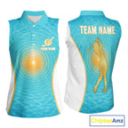 White, Gold And Blue Ocean Golf Sleeveless Polo Shirts Custom Summer Golf Team Jersey, Golf Gifts