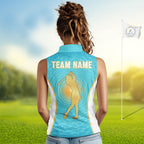 White, Gold And Blue Ocean Golf Sleeveless Polo Shirts Custom Summer Golf Team Jersey, Golf Gifts