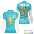 White, Gold & Blue Ocean Skeleton Golf Polo Shirts Custom Skull Golf Team Jersey, Golf Gifts