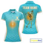 White, Gold & Blue Ocean Skeleton Golf Polo Shirts Custom Skull Golf Team Jersey, Golf Gifts