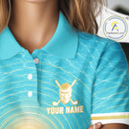 White, Gold & Blue Ocean Skeleton Golf Polo Shirts Custom Skull Golf Team Jersey, Golf Gifts