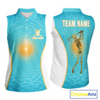 White, Gold & Blue Ocean Skeleton Golf Sleeveless Polo Shirts Custom Skull Golf Team Jersey, Golf Gifts