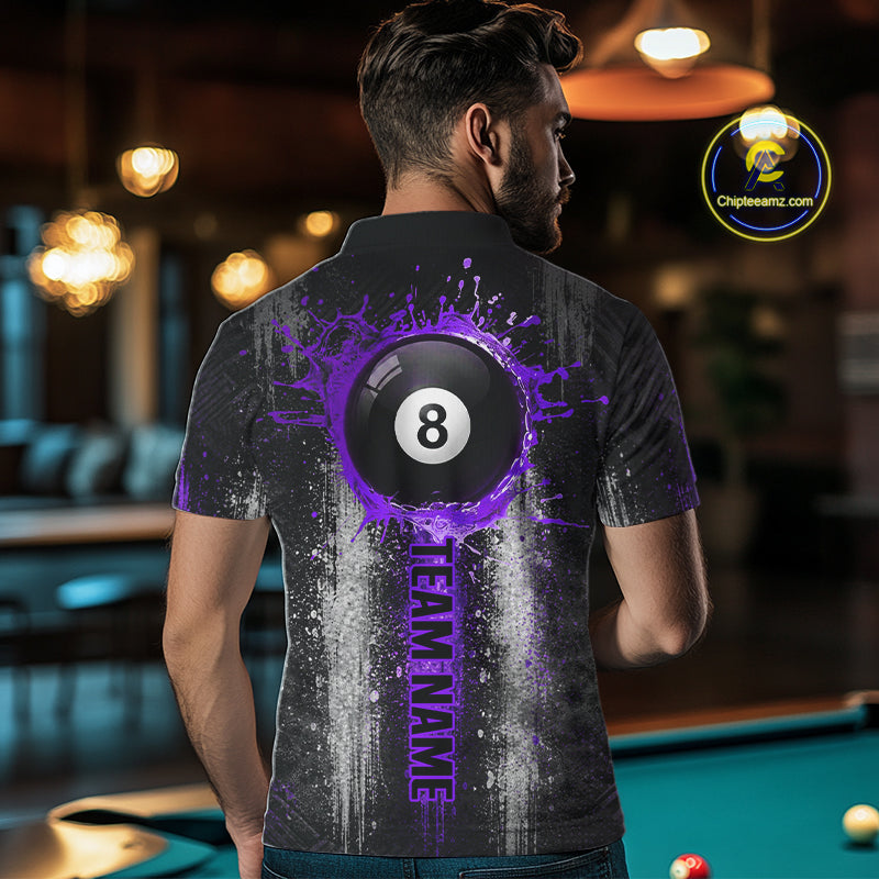 White And Purple Splatter 8 Ball Billiard Shirt Custom Splash Pool Team Billiard Jerseys