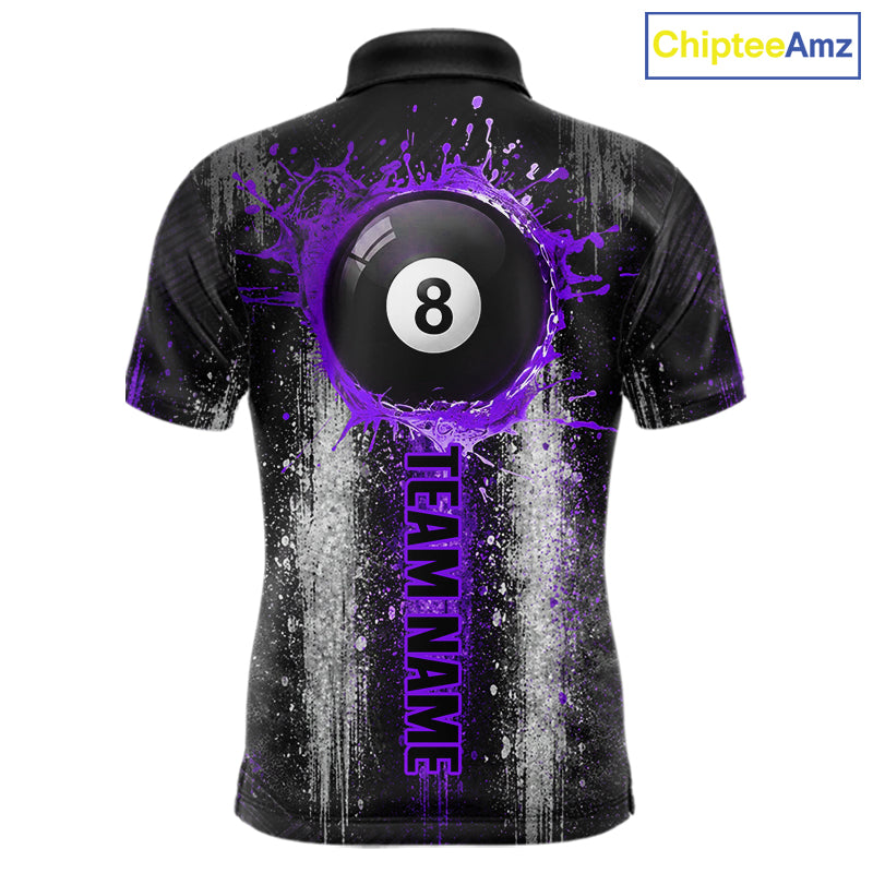 White And Purple Splatter 8 Ball Billiard Shirt Custom Splash Pool Team Billiard Jerseys