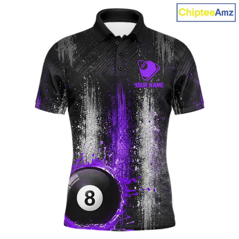White And Purple Splatter 8 Ball Billiard Shirt Custom Splash Pool Team Billiard Jerseys
