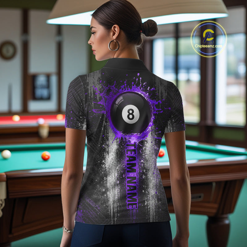 White And Purple Splatter 8 Ball Billiard Shirt Custom Splash Pool Team Billiard Jerseys