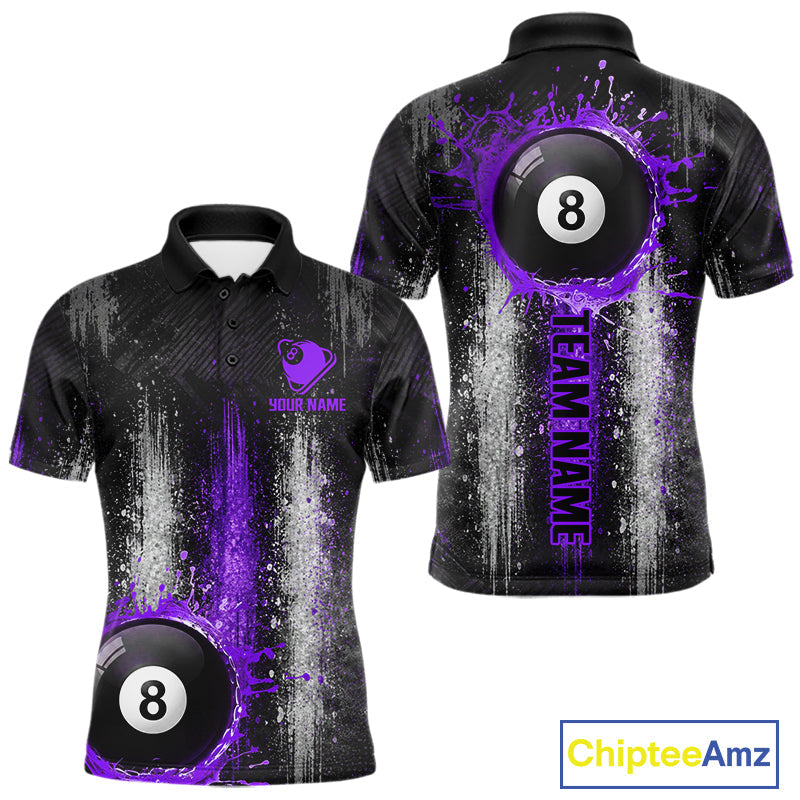 White And Purple Splatter 8 Ball Billiard Shirt Custom Splash Pool Team Billiard Jerseys