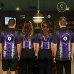 White And Purple Splatter 8 Ball Billiard Shirt Custom Splash Pool Team Billiard Jerseys