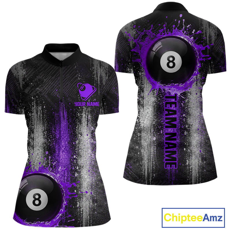White And Purple Splatter 8 Ball Billiard Shirt Custom Splash Pool Team Billiard Jerseys