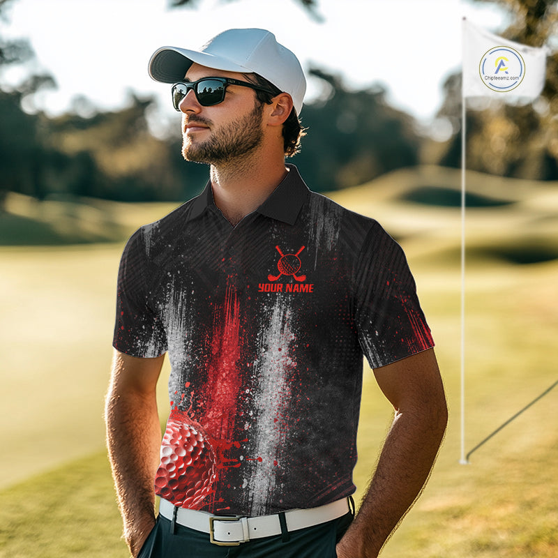 White And Red Splatter Golf Ball Polo Shirts Custom Splash Golf Team Jersey, Golf Gifts