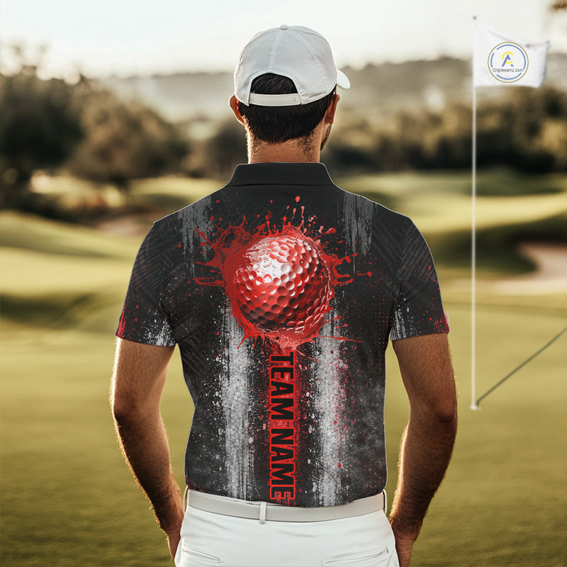 White And Red Splatter Golf Ball Polo Shirts Custom Splash Golf Team Jersey, Golf Gifts