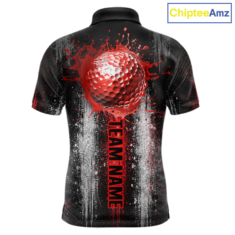 White And Red Splatter Golf Ball Polo Shirts Custom Splash Golf Team Jersey, Golf Gifts