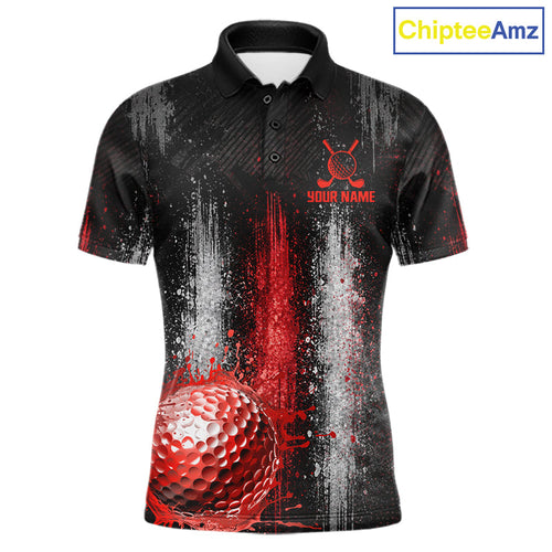 White And Red Splatter Golf Ball Polo Shirts Custom Splash Golf Team Jersey, Golf Gifts