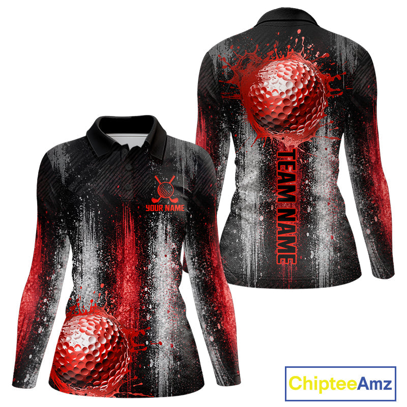 White And Red Splatter Golf Ball Polo Shirts Custom Splash Golf Team Jersey, Golf Gifts
