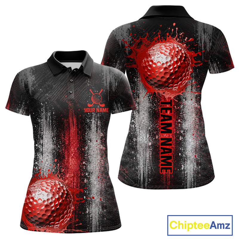 White And Red Splatter Golf Ball Polo Shirts Custom Splash Golf Team Jersey, Golf Gifts