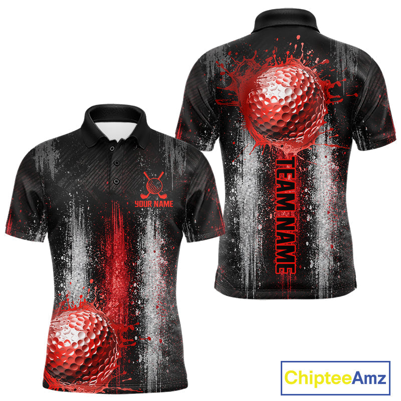 White And Red Splatter Golf Ball Polo Shirts Custom Splash Golf Team Jersey, Golf Gifts
