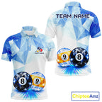 Crystal 8 Ball 9 Ball Pool Jersey Custom Geometric Diamond Blue Billiard Polo 1/4-Zip Shirt